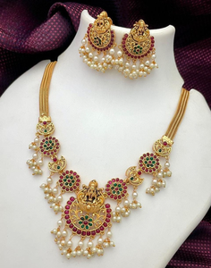 ชุดสร้อยคอประดับเพชรสังเคราะห์สไตล์บอลลีวูดอินเดียสำหรับผู้หญิงเครื่องประดับไข่มุกอินเดียใต้แบบดั้งเดิมต่างหู - Product Image 5