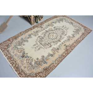 3.9x7.1 ft Eco Friendly Turkish Rug Vintage Moroccan <b>Wool</b> Rug with Patchwork Design and Latex Backing <b>Brown</b> Blue - Product Image 2