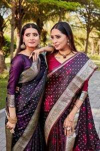 Último traje de diseñador Estilo moderno Nueva variedad Sari de seda satinada suave con trabajo manual Proveedor exportador mundial de la India - Product Image 2