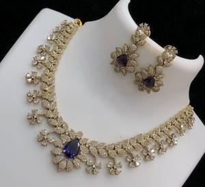 Fashionable Best Quality Gold Finish CZ Stones Necklace <b>Set</b> With Earrings for Party Wedding Modern Wear Collection For <b>Women</b> - Product Image 3