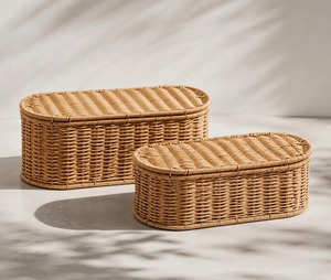 Panier de rangement tissé à la main, écologique, avec couvercle, en rotin naturel, moderne, multifonctionnel, Artex Green Earth, fabriqué à Hanoï - Product Image 1