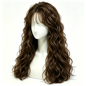 วิกผมมนุษย์สีน้ำตาลเกาลัดแบบยาวพิเศษ ลอนฝรั่งเศส พร้อมหน้าม้า - Product Image 4
