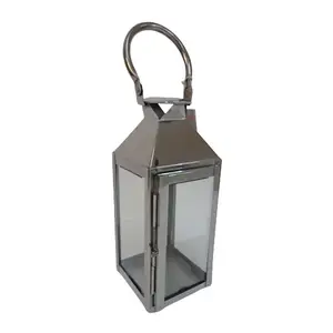 Thép không gỉ đèn lồng bán buôn tùy chỉnh ngoài trời hoặc trong nhà nhà trang trí hiện đại kim loại đèn lồng đứng với Glass Nickel