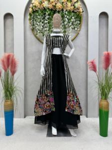 Elegant Three-Piece Fox Georgette Collection Lehenga Blouse <b>Shrug</b> 3-Layer Palazzo Salwar Kameez Stitched for Parties - Product Image 4