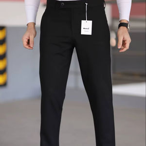 Pantalon habillé droit marron pour homme, coupe régulière, grande taille, décontracté, pour le bureau, confortable, en coton mi-lourd, style hip-hop - Product Image 1