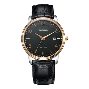Tophill marca de lujo de negocios impermeable correa de cuero reloj de moda para hombre reloj de cuarzo para hombres