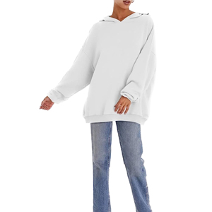 Sweat à capuche lourd surdimensionné pour femmes manteau d'hiver décontracté de haute qualité avec logo contrastant capuche brodée conception longue doublée - Product Image 6
