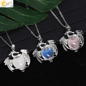 CSJA Amuletos de Joyería de Moda Ojo de Tigre Cuarzo Rosa Amatistas Dragón Corazón Piedra Natural Real Colgante Cristales Collares H289 - Product Image 3