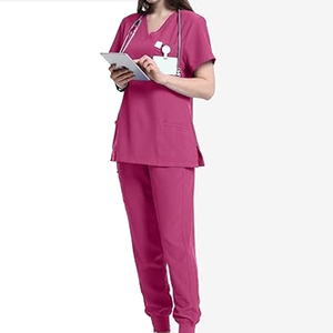 Femmes chirurgicales de médecin de l'hôpital personnalisé Zip cou haut à manches courtes Double couche poche infirmière uniformes médecin gommage ensembles - Product Image 3
