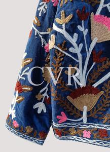 Hand Embroidered Floral Cotton Coat Mandarin Collar Three Quarter Sleeve Bohemian Women's Casual Autumn Outerwear - Product Image 3