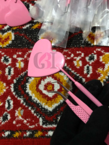 Nouveau Style incurvé bébé rose poudre revêtement 45 degrés mince extension de cils droits pince à épiler avec coeur Style miroir outil de beauté - Product Image 2