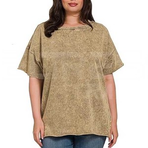 Camiseta de lavado ácido para mujer, manga corta de alta calidad, diseño de hombro caído, moda al por mayor - Product Image 5