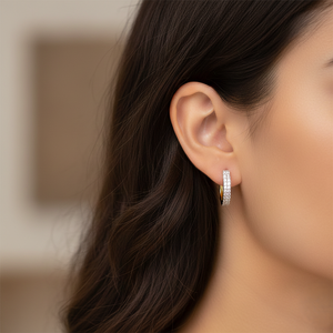 Elegantes Pendientes de Aro con Doble Línea de Cristales, Regalo de Aniversario, Joyería para Mujeres y Niñas - Product Image 2