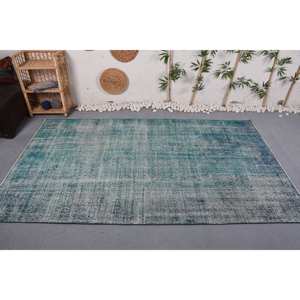 Alfombra Moderna de Lana y Poliéster Azul, Hecha a Máquina, Antideslizante, de Pelo Medio, con Látex (5.3 x 8.7 Pies), Rectangular, Diseño Tradicional de Patchwork - Product Image 1