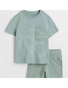 Ensemble de short d'été pour enfants sérigraphié personnalisé de haute qualité Survêtement en coton/polyester 2 pièces T-shirt uni court en velours côtelé solide - Product Image 3