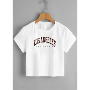 Camiseta gráfica recortada personalizada, camisetas cortas de algodón para mujer, camisetas de punto para entrenamiento de Yoga de Color sólido, Camiseta corta para mujer - Product Image 6