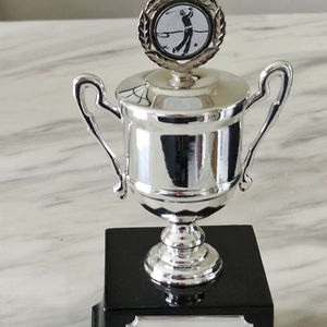 Coupe de champion de golf en argent sur un socle noir robuste. Disponible aux prix de gros. - Product Image 1