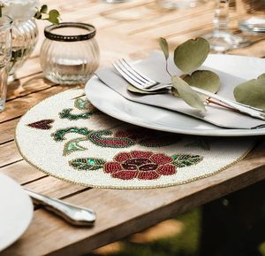 Handmade Flower-Shaped Glass <b>Beaded</b> <b>Placemat</b> New Year Christmas Dining Table Decorative Mat for Wedding Parties - Product Image 2