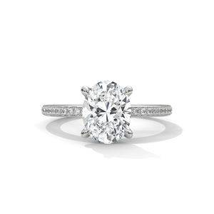 Joyería personalizada para mujer compromiso laboratorio crecido diamante sólido oro amarillo ovalado solitario Julia halo oculto y pavé anillo elegante - Product Image 1