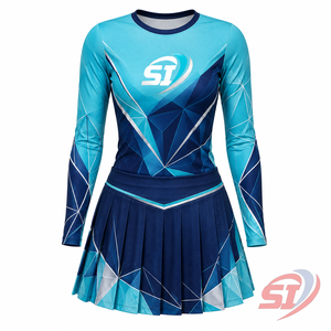 Uniforme de Animadora al por Mayor para Mujer, Conjunto de Animadora Personalizado por Sublimación de Manga Larga, Geometría Ruby Smoke, Ropa Deportiva OEM ODM - Product Image 1