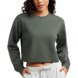 Wholesale Cotton <b>Ladies</b> Blank <b>Long</b> Sleeve Crop <b>Tops</b> Women's Sweatshirt Custom Logo Cropped Hoodie for Women - Product Image 1