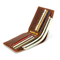 Dompet kulit kuda gila pria, kasual memblokir RFID penutup lipat dompet pendek koin dompet genggam dengan kapasitas besar