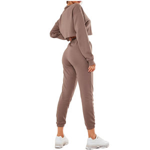 Chándal de invierno personalizado de alta calidad OEM para mujer, conjunto de 2 piezas, Top corto con capucha y pantalones de chándal, chándal en blanco para correr para mujer - Product Image 3