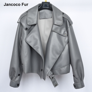 เสื้อแจ็กเก็ตหนังแกะแท้คอเสื้อแจ็กเก็ตแนวสตรีททททททรับส่งแบบลำลองผิวเรียบขรุขระทนทานสีแดงซ่อนตามต้องการ - Product Image 5