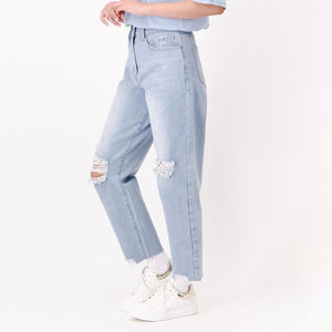 Haute qualité femmes Baggy coupe ample jean taille haute en détresse lavé Baggy jean pour dames - Product Image 5