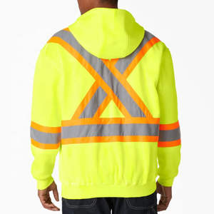 Vestes à capuche de travail zippées coupe-vent de sécurité réfléchissantes, lourdes, pour hommes, travaux routiers, classe 1 ANSI, logo personnalisé OEM - Product Image 5