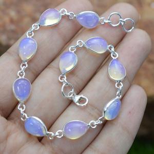 Milky Opalite <b>Sterling</b> <b>Silver</b> <b>Bracelet</b> Adjustable Ten Stone Handmade Gemstone Jewelry Elegant Gift For <b>Women</b> - Product Image 4