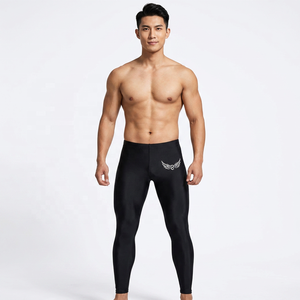 Men's Black Compression Knee-Length <b>Leggings</b> with White Wing Logo Elastic Waist Spandex <b>Polyester</b> Breathable 180g Sportwear - Product Image 5