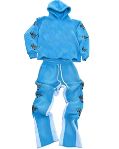 Men's Heavyweight Cotton Pullover Hoodie Set with 3D for Puff Print Custom Street <b>Sweatpants</b> for Winter - Product Image 1