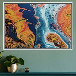 Abstract Colorful Canvas Art: Modern Tempered Glass Wall Decor,WHITE <b>FRAMED</b> CANVAS - Product Image 1