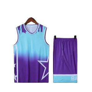 Ventes en gros de maillots de basket-ball personnalisés vierges, design étoile, maillot de basket-ball bleu et rose, uniforme pour hommes, enfants, femmes, équipe, club, vêtements - Product Image 4