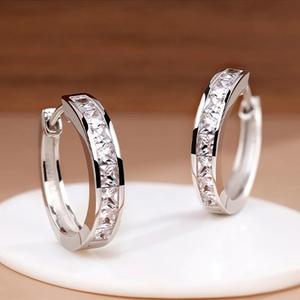 Luxury 925 Sterling <b>Silver</b> <b>Hoop</b> <b>Earrings</b> Custom Fine Stud <b>Earrings</b> Hip Hop VVS Moissanite Princess Cut Diamond Fine Jewelry - Product Image 6