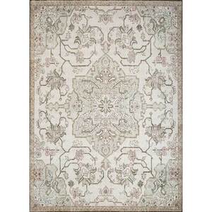 Tapis en laine noué à la main Erbe Ivory, grand format, motif médaillon rectangulaire en puzzle, pour salon, chambre, couloir - Tapis GS-21 - Product Image 1