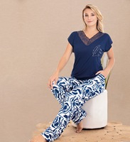 Ensemble pyjama 2 pièces en viscose tricotée pour femme, motif à pois, décontracté, doux et respirant, manches longues et short longueur genou, style turc