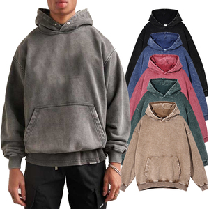 Sudadera con capucha lavada con ácido para hombre de talla grande de 400g/m2, sudaderas con capucha estampadas digitales lisas vintage, conjuntos de gran tamaño con logotipo bordado - Product Image 2