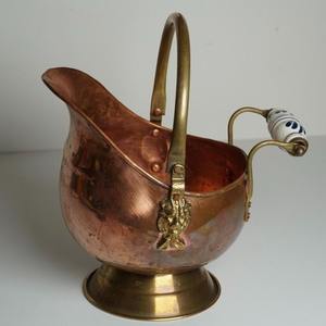 Polished copper <b>coal</b> bucket with elegant antique character and strong bottom crafted to hold fire <b>coals</b> - Product Image 1