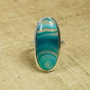 Green Botswana Agate Ring Handmade 925 Sterling Silver Statement Jewelry Natural Gemstone US Size 9 Gift - Product Image 4