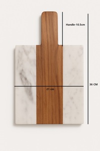 เขียงทรงสี่เหลี่ยมไม้อะคาเซียและหินอ่อนพร้อมที่จับบอร์ดชีสหรูหราอุปกรณ์ตกแต่งห้องครัว - Product Image 5
