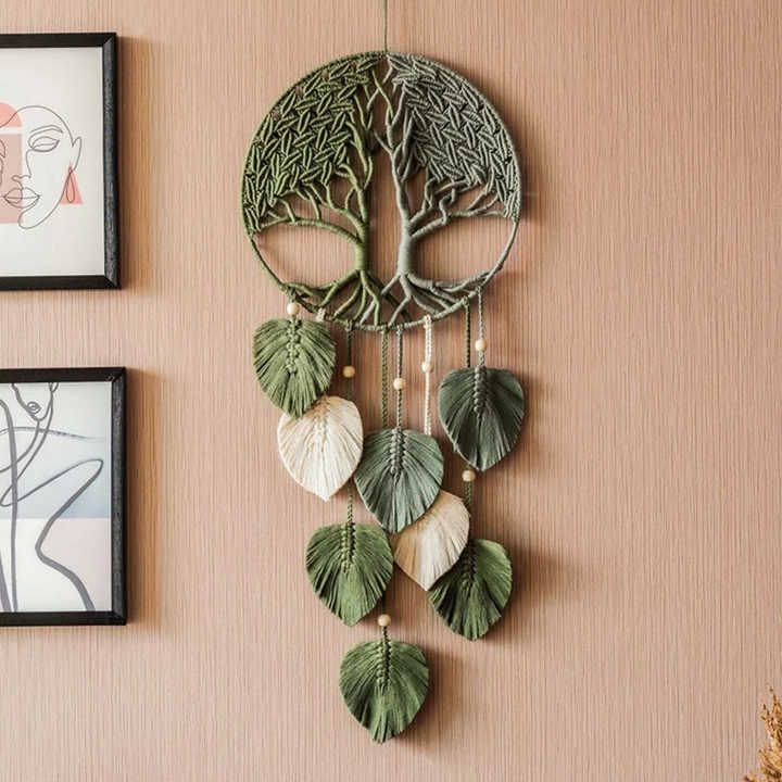 Hot Selling Macrame Green Leaves Tree Of Life,Boho Wall Decor,Handmade