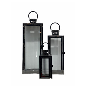 <b>Black</b> Christmas Handmade Pillar Holder <b>Lanterns</b> Set of 3 Glossy <b>Black</b> Metal for Wedding & Home Decoration - Product Image 5