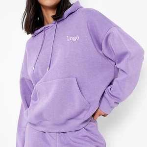 Conjunto de pantalones de chándal y Sudadera con capucha para mujer, chándal de dos piezas con logotipo personalizado y color, ropa de calle, chándal de corte holgado cuadrado - Product Image 3