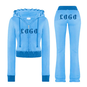 Ensemble de tissu gaufré en molleton uni respirant et décontracté pour femmes, sweat à capuche en coton long, pantalon de survêtement, survêtement de jogging, personnalisé unisexe - Product Image 1