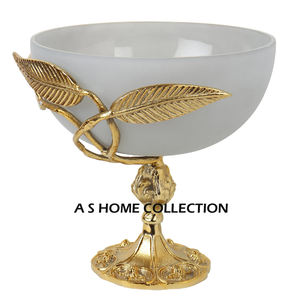 Cuenco decorativo de acero inoxidable y aluminio de estilo moderno, pulido brillante, dos tamaños diferentes, mango de flor dorada para el hogar - Product Image 3