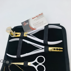 White Gold Wholesale Hair <b>Extension</b> Tools Kit With multi functional pliers and Tape in Press pliers with Loop Tool Hook and <b>Clip</b> - Product Image 3
