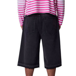 Ultra <b>Baggy</b> Denim <b>Shorts</b> Washed Black Raw Edge Design Relaxed Fit Heavy Denim <b>Shorts</b> for <b>Men</b> OEM Streetwear Supply - Product Image 3