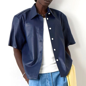 เสื้อลำลองผู้ชายแบบพรีเมี่ยมแขนสั้นหนังฤดูหนาวโลโก้ตามสั่งบริการ OEM ฉลากส่วนตัว - Product Image 6